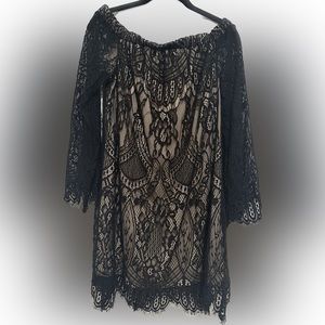LOVE FIRE Women's Dress Lace Goth Black Off the Shoulder  Dress